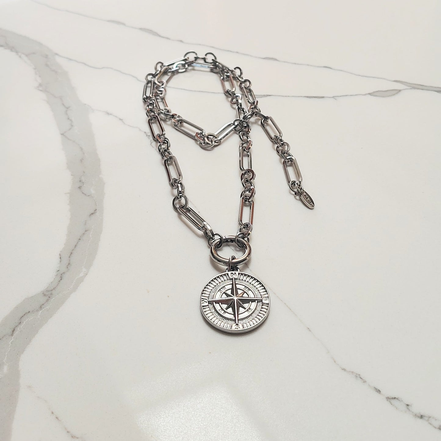 Layering with Compass Pendant (silver, color)