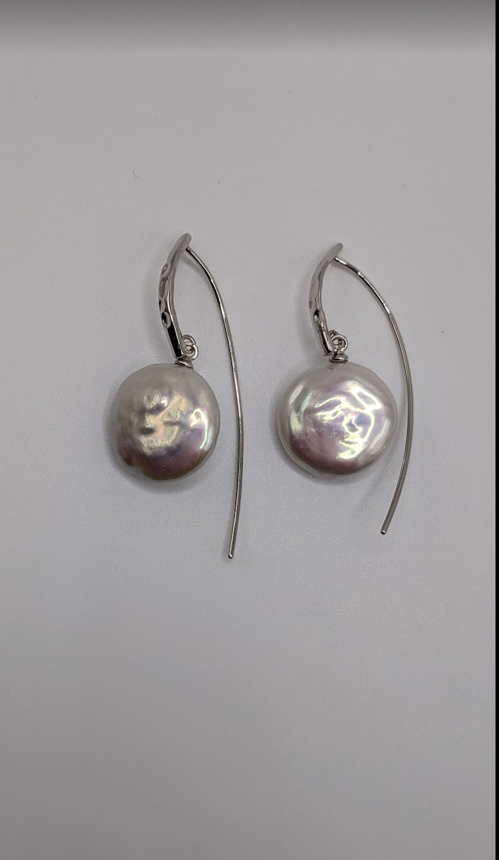 Sterling silver coin pearl with hammered silver