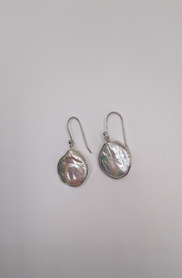 Sterling silver coin pearl earring set in solid silver