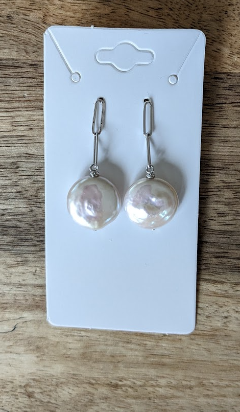 Coin pearl silver earring