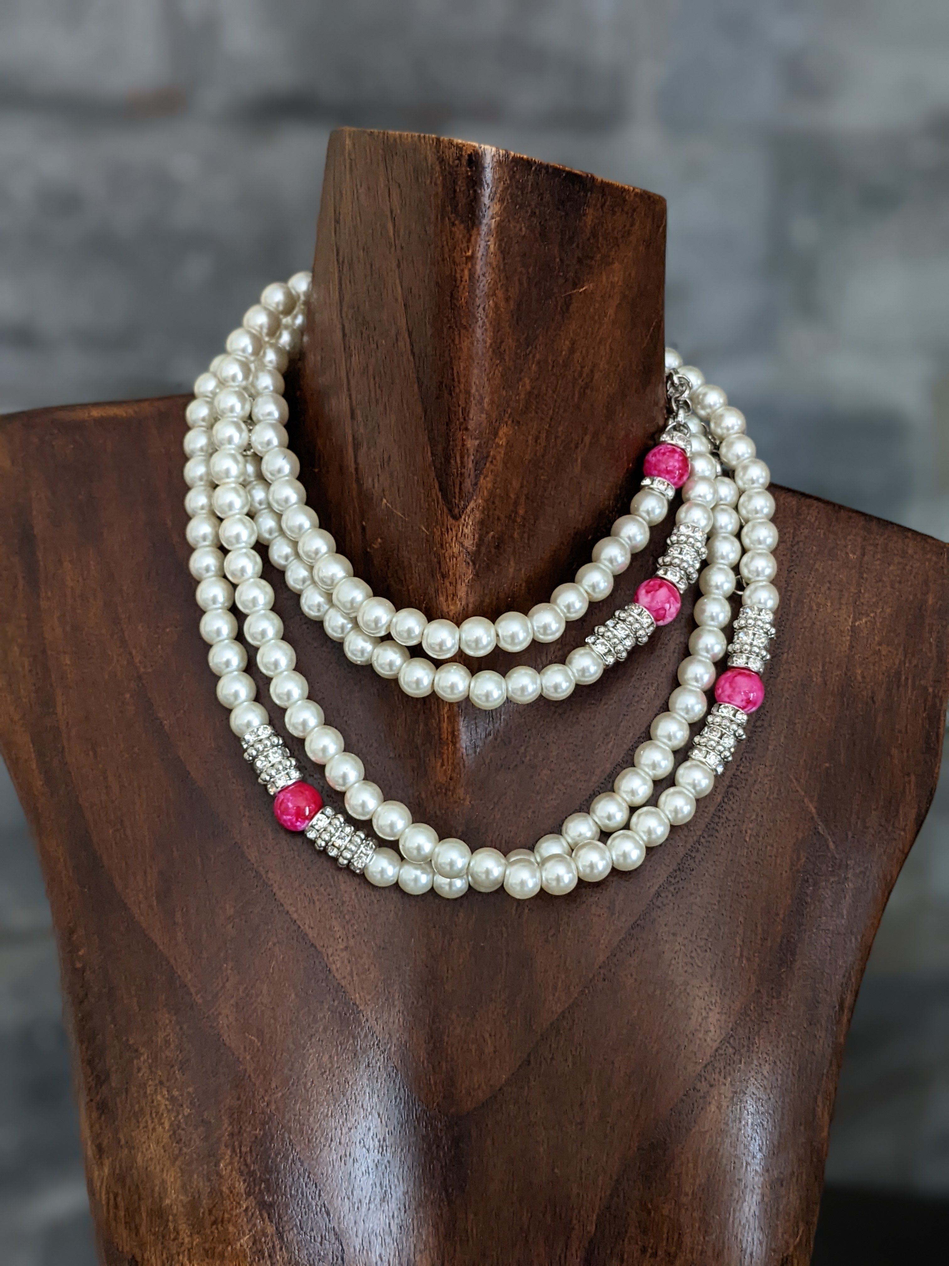 Pearl necklace with bright sparkling centerpiece (1920's Flapper style) ON SALE!