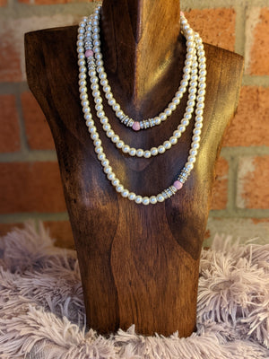 Pearl necklace with bright sparkling centerpiece (1920's Flapper style) ON SALE!