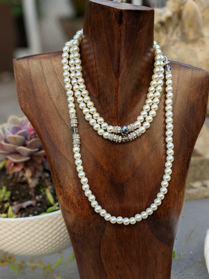 Pearl necklace with bright sparkling centerpiece (1920's Flapper style) ON SALE!