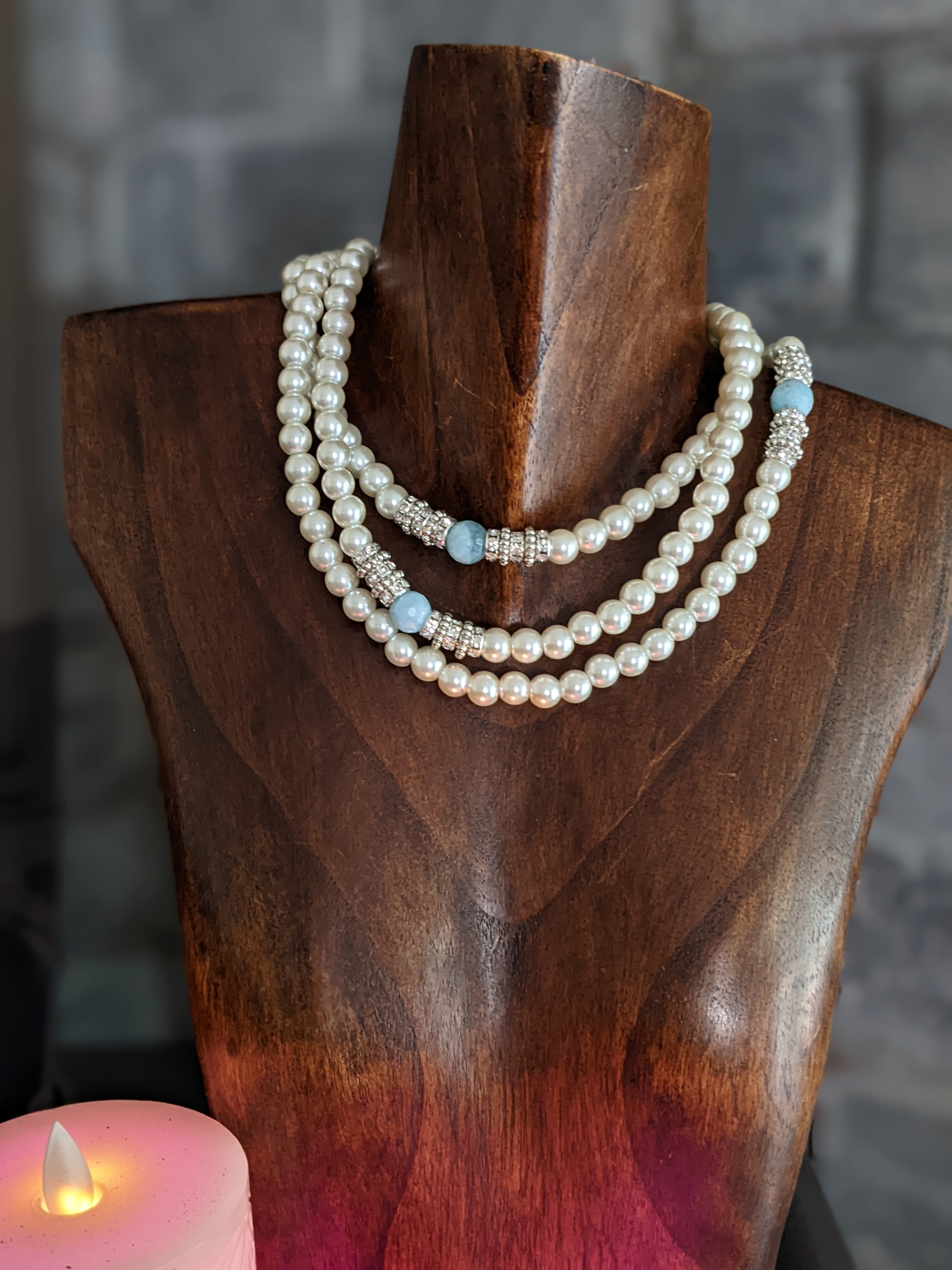 Pearl necklace with bright sparkling centerpiece (1920's Flapper style) ON SALE!