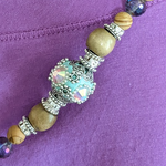 Prayer beaded Boho necklace with crystals and Kashmiri Aqua centerpiece