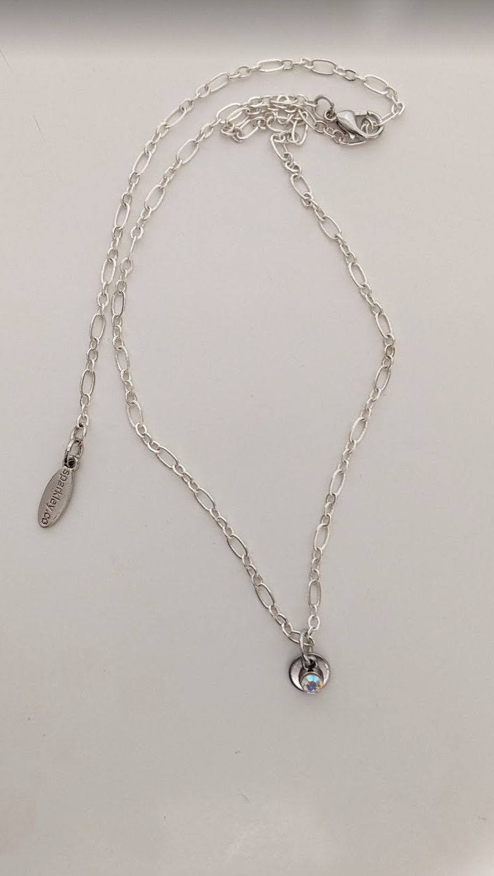Dainty disc with sparkle pendant (color, silver)